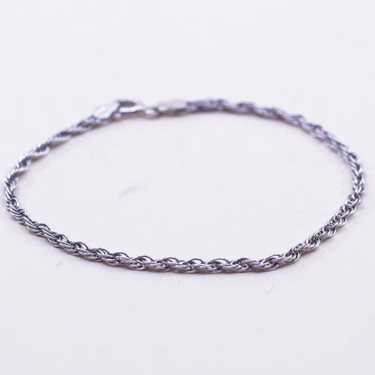 7.25”, 2mm, Vintage milor sterling 925 silver Italy rope chain bracelet