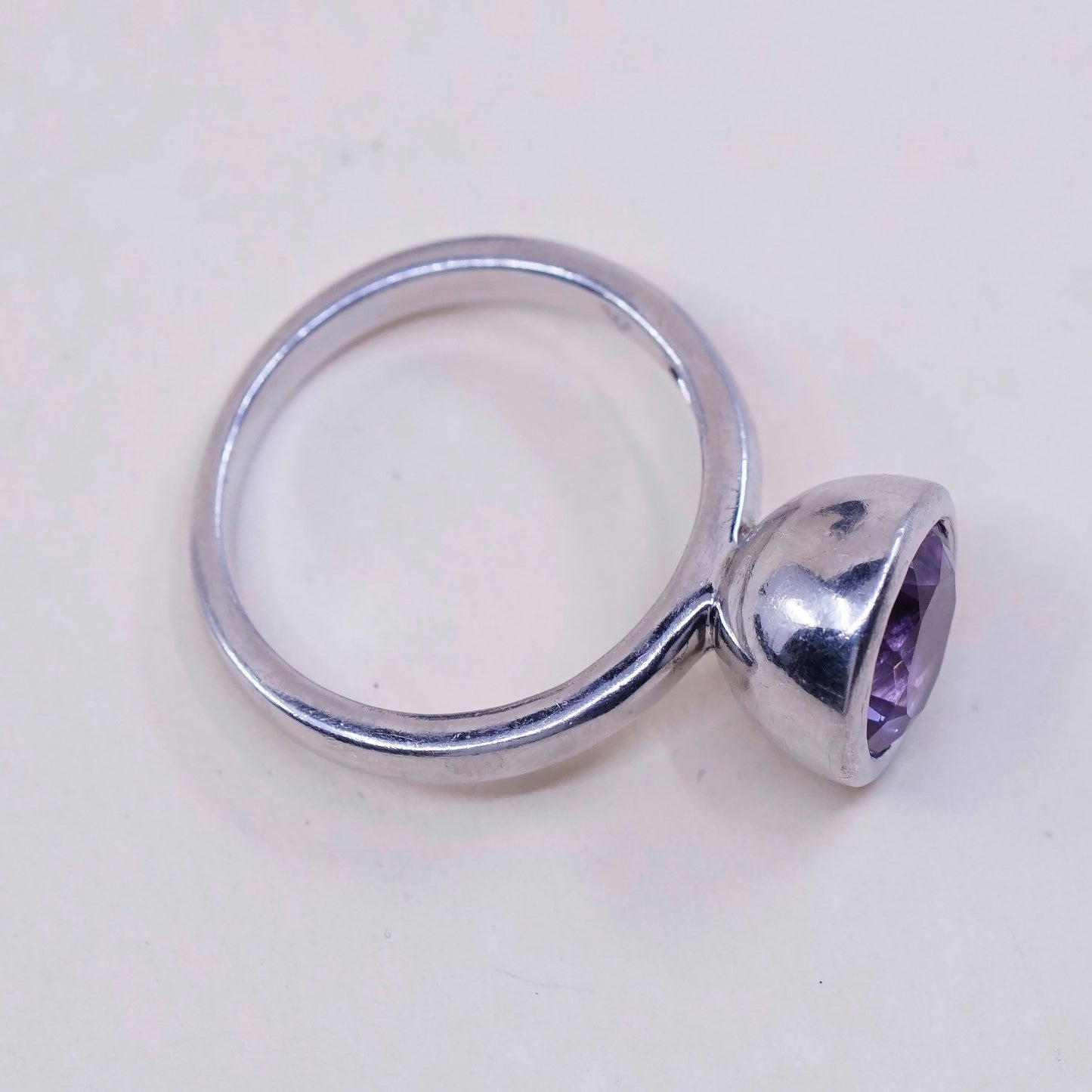 Size 7, vintage J&T Sterling silver handmade cocktail ring, 925 with amethyst