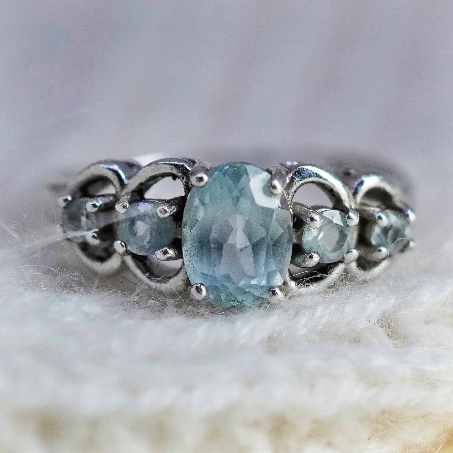 Size 7.5, vintage sterling 925 silver handmade ring with blue topaz