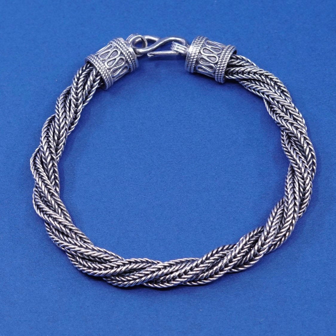 7.5”, 7mm, vtg Sterling silver handmade bracelet, 925 twisted wheat chain