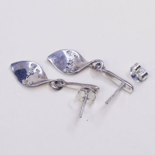 Vtg 925 Sterling Silver Handmade Twisted Dangle Earrings, Stamped 925