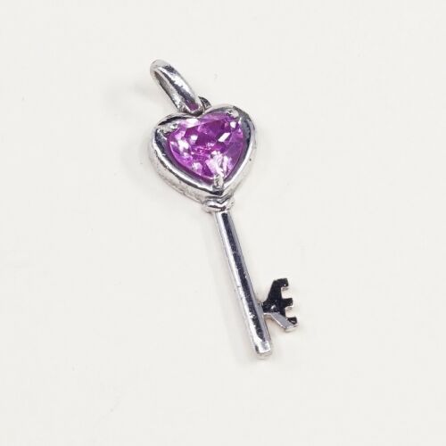 Vintage Sai Sterling Silver Handmade Pendant, 925 silver Key w/ Pink Heart