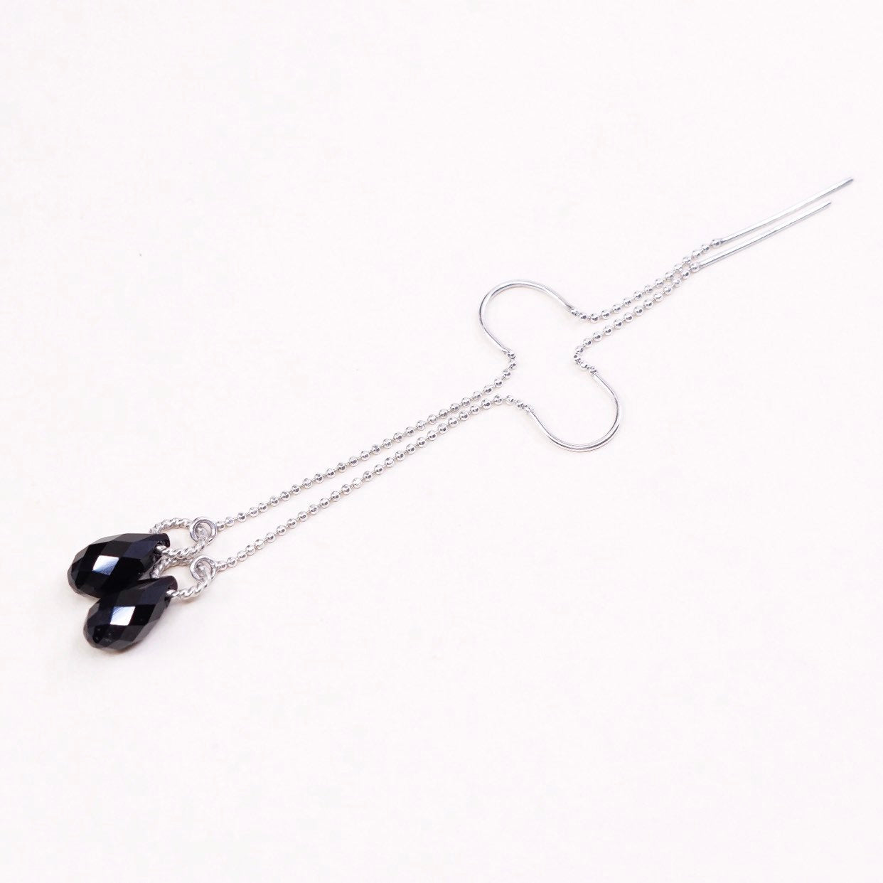 VTG sterling silver handmade earrings, 925 chain w/ teardrop obsidian dangles