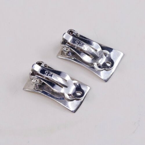 Vtg Modern Sterling Silver 925 EARRINGS, Square Clip On Embossed “imagine”