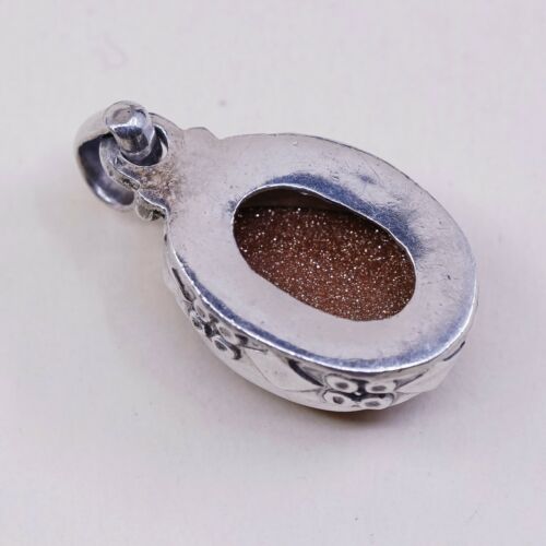 Vintage Sterling Silver Handmade Pendant, 925 Silver W/ Oval Goldstone