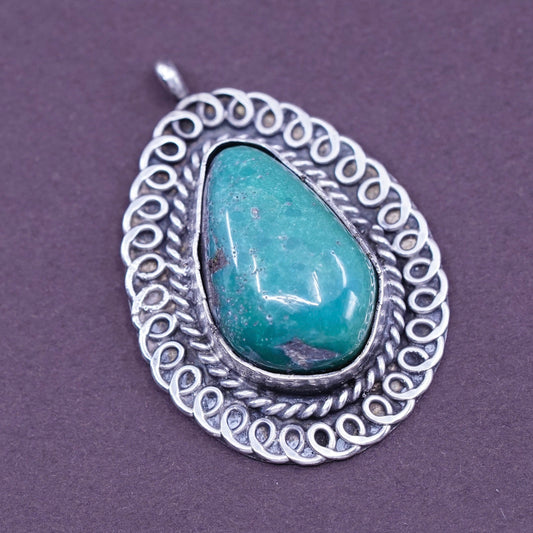 Vintage Sterling 925 silver handmade pendant with teardrop turquoise