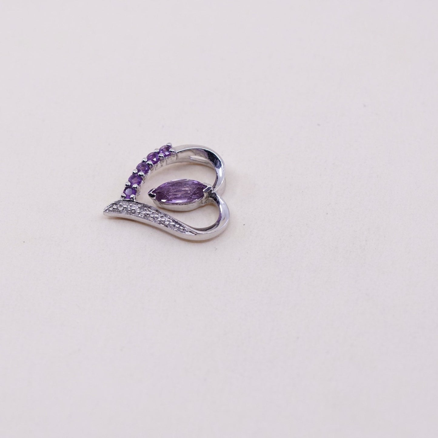 Vintage FD Sterling silver pendant, 925 with heart amethyst
