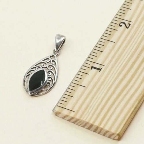 Vtg Sterling Silver Handmade Pendant solid 925 silver w/ Obsidian, stamped 925