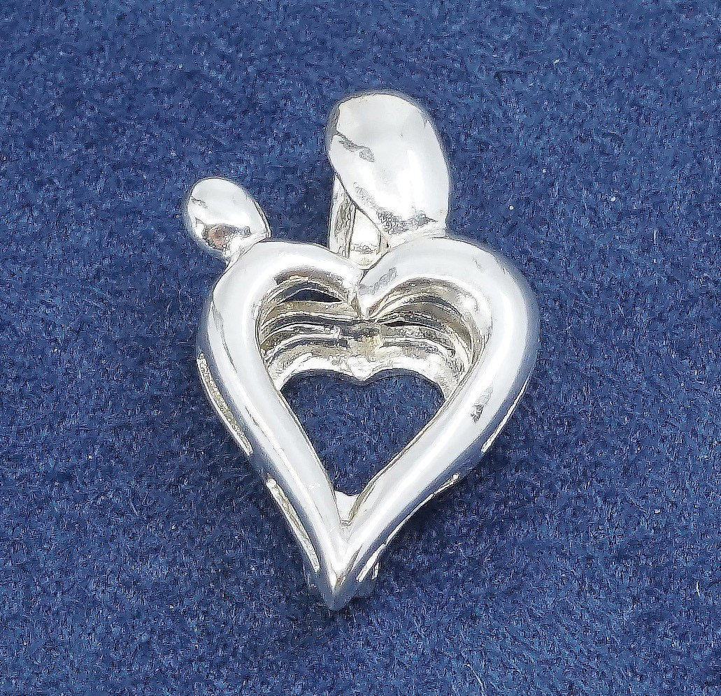 vtg Sterling silver handmade pendant, 925 heart pearl locket, cage