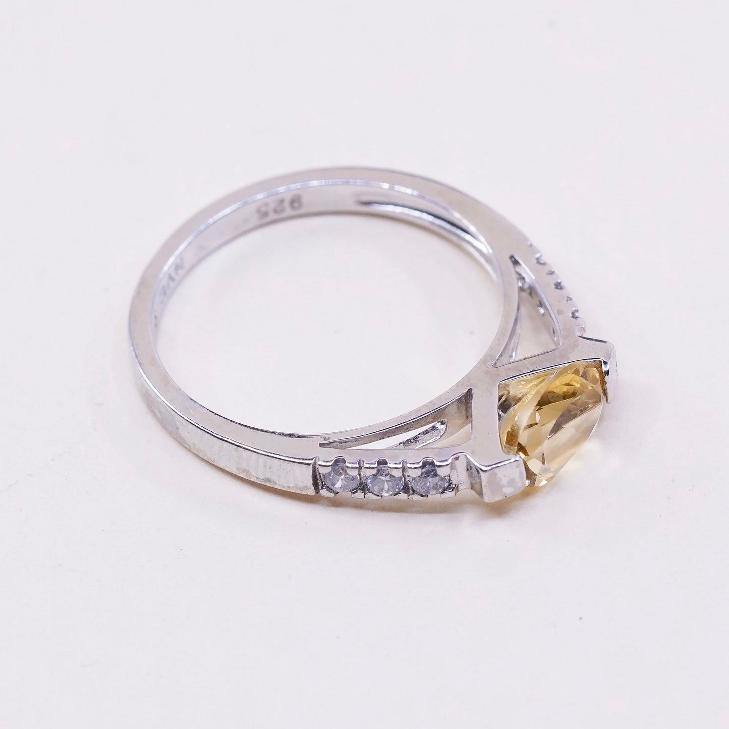 Size 9.25, vintage NVC Sterling silver ring, 925 with citrine and cz