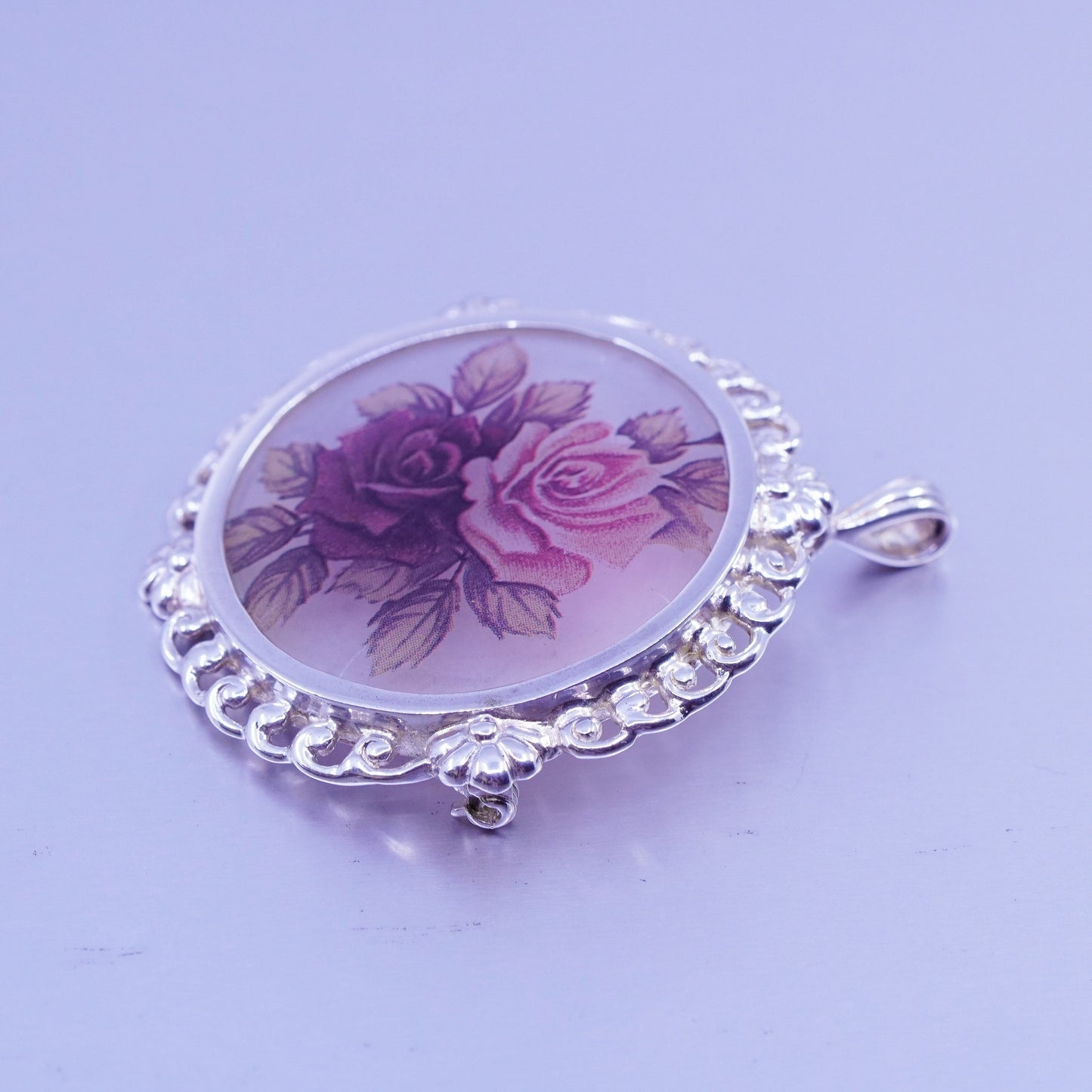 Vintage sterling silver handmade brooch, 925 flower pendant