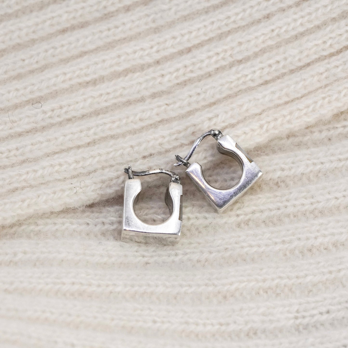 0.5”, sterling silver earrings, square 925 hoops, Huggie with mother of pearl