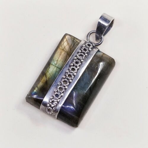 Vtg Sterling Silver Handmade Pendant, Mexico 925 Silver W/ Labradorite N Bali