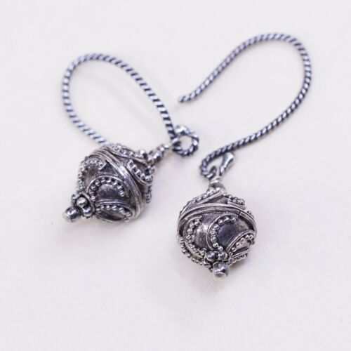 vtg Sterling silver handmade earrings, southwestern 925 w/ Bali bead dangles