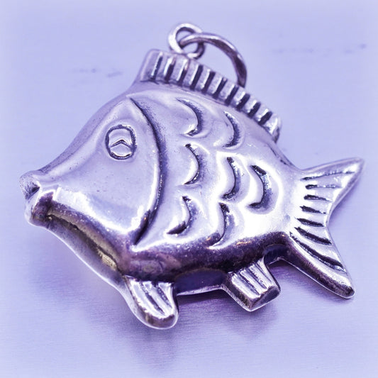 Antique Sterling silver handmade charm, 925 fish pendant