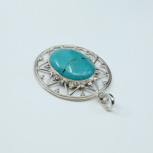 Vtg Sterling Silver Handmade Pendant W/ Turquoise & Beads