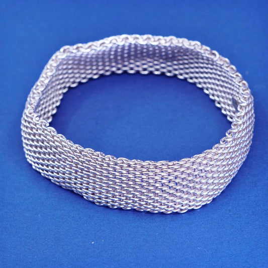 7.75”, Sterling silver handmade wide bracelet, 925 unique mesh chain