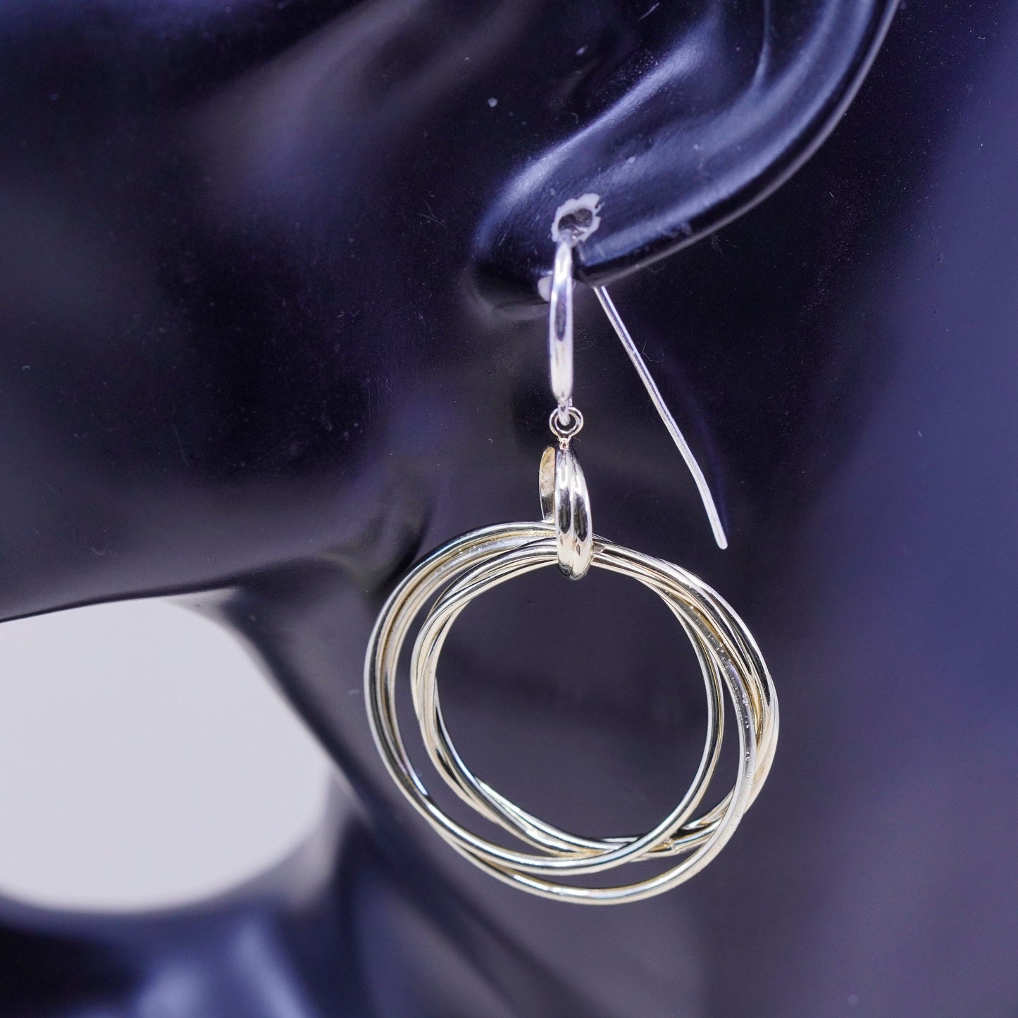 Vintage two tone sterling 925 silver drop earrings with entwined circle