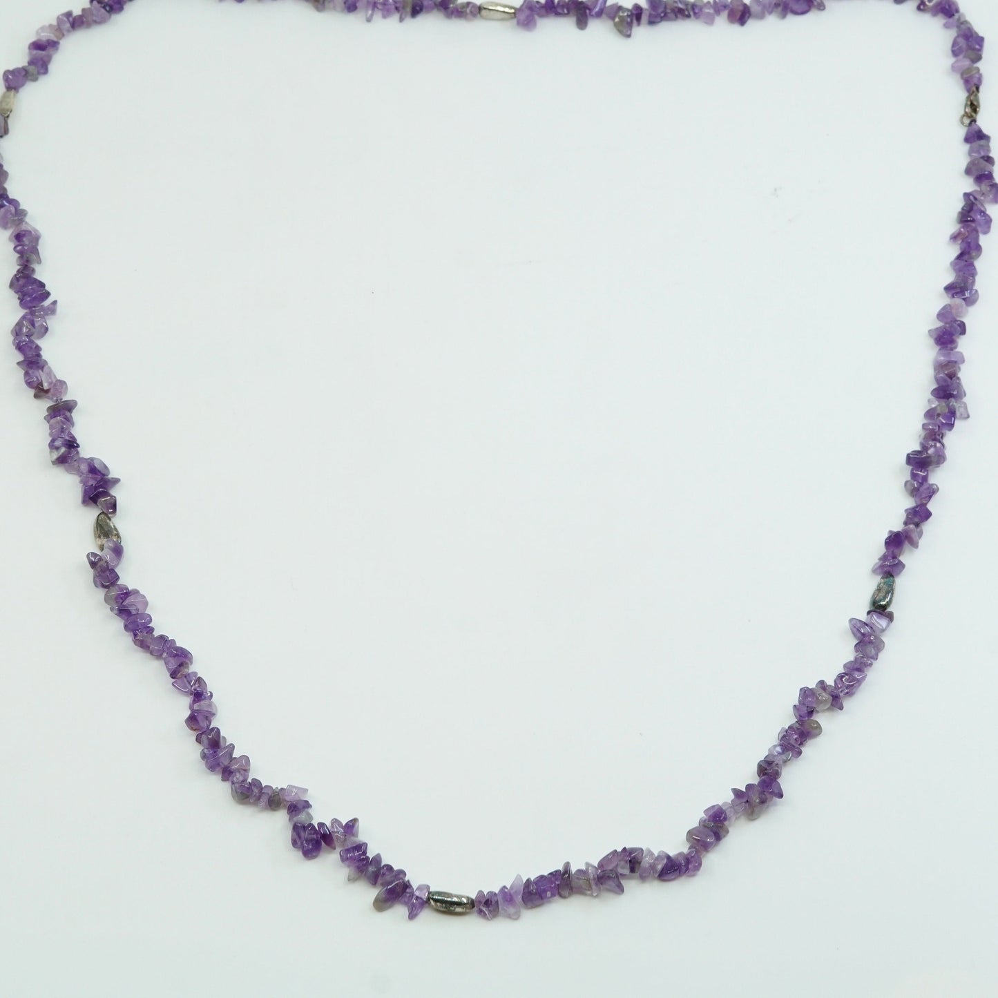 40”, vtg sterling silver handmade necklace, amethyst N 925 nugget beads