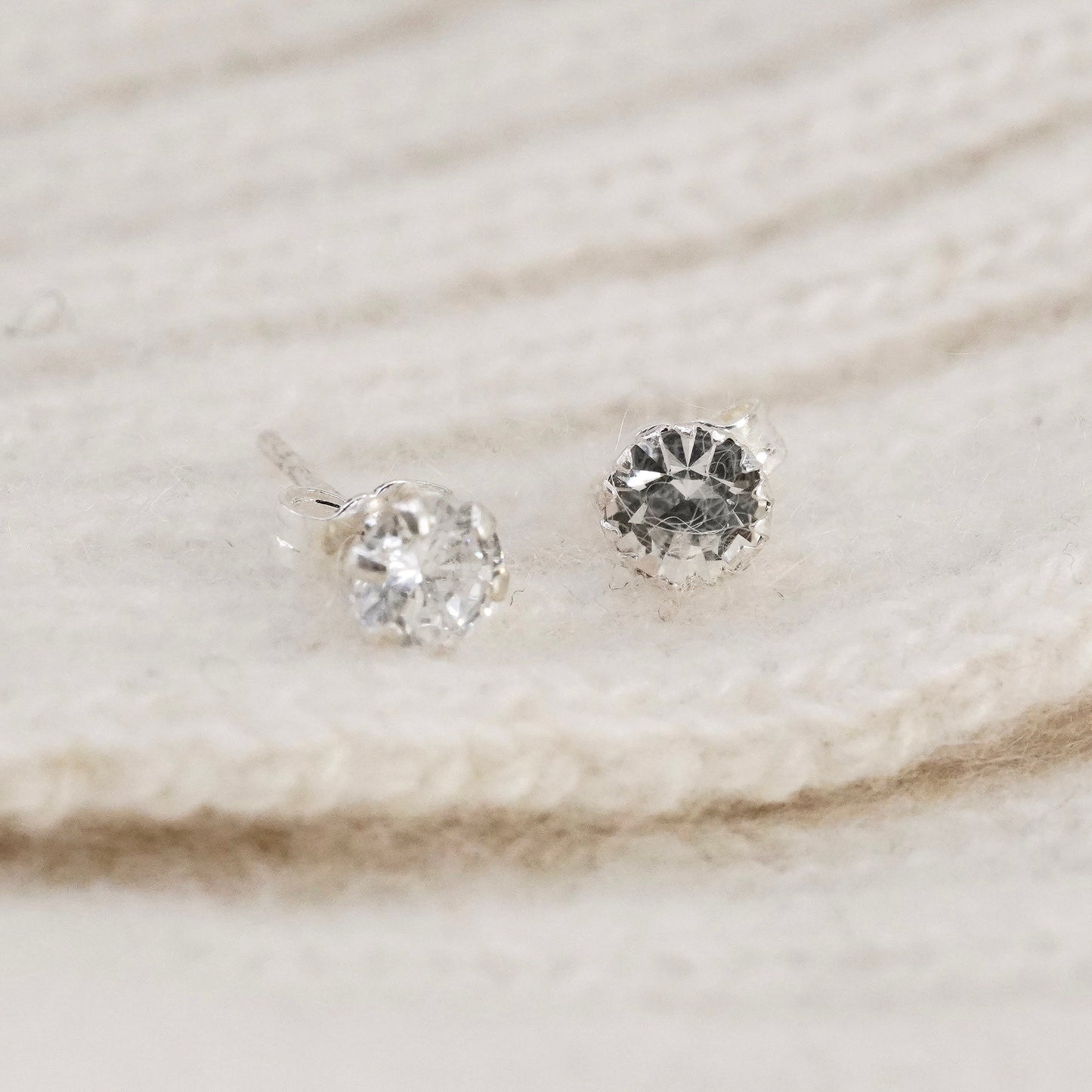 5mm, Vintage sterling 925 silver cz studs, minimalist earrings