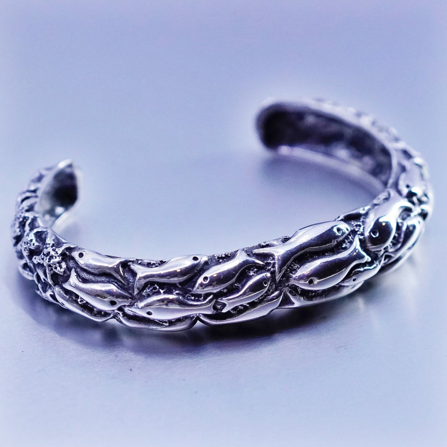 6.5”, Dian Malouf DLM Sterling 925 silver handmade bracelet, fish starfish cuff