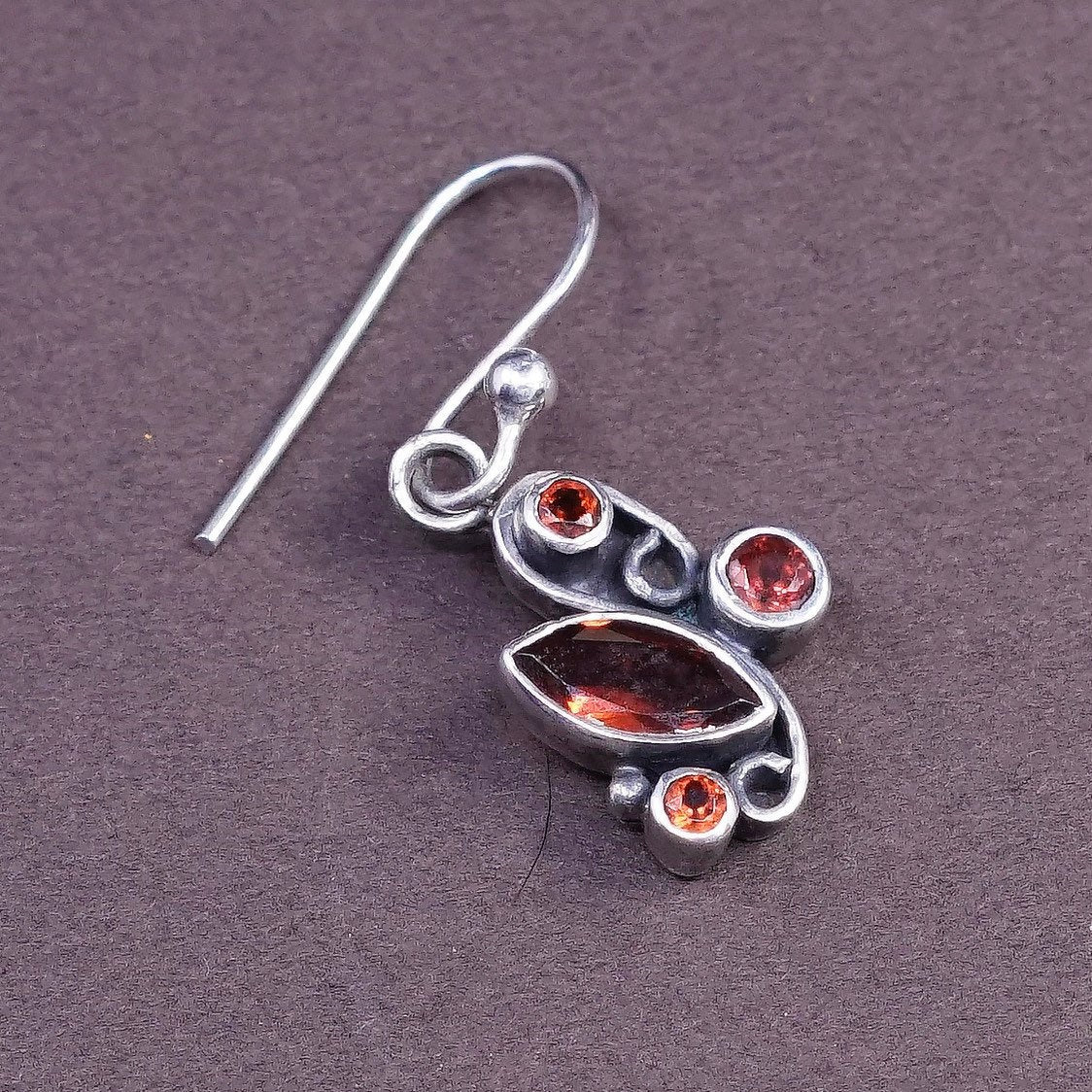 VTG Sterling silver handmade earrings, 925 w/ ruby and cable