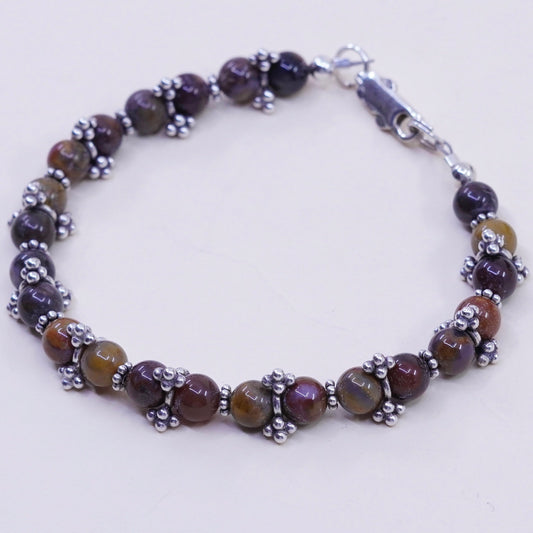 7.25”, Vintage sterling 925 silver handmade bracelet with agate beads