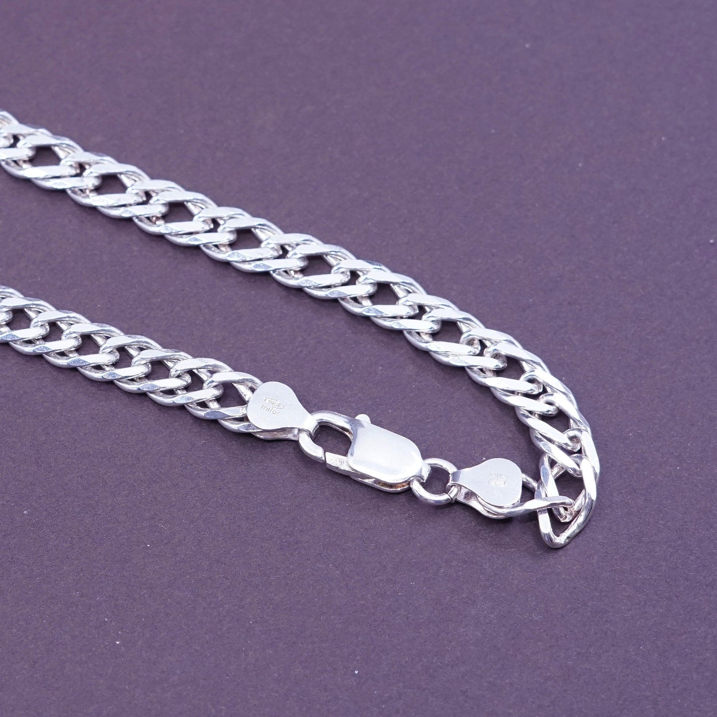 36”, 7mm, vtg milor Sterling silver necklace, 925 silver flatten curb chain