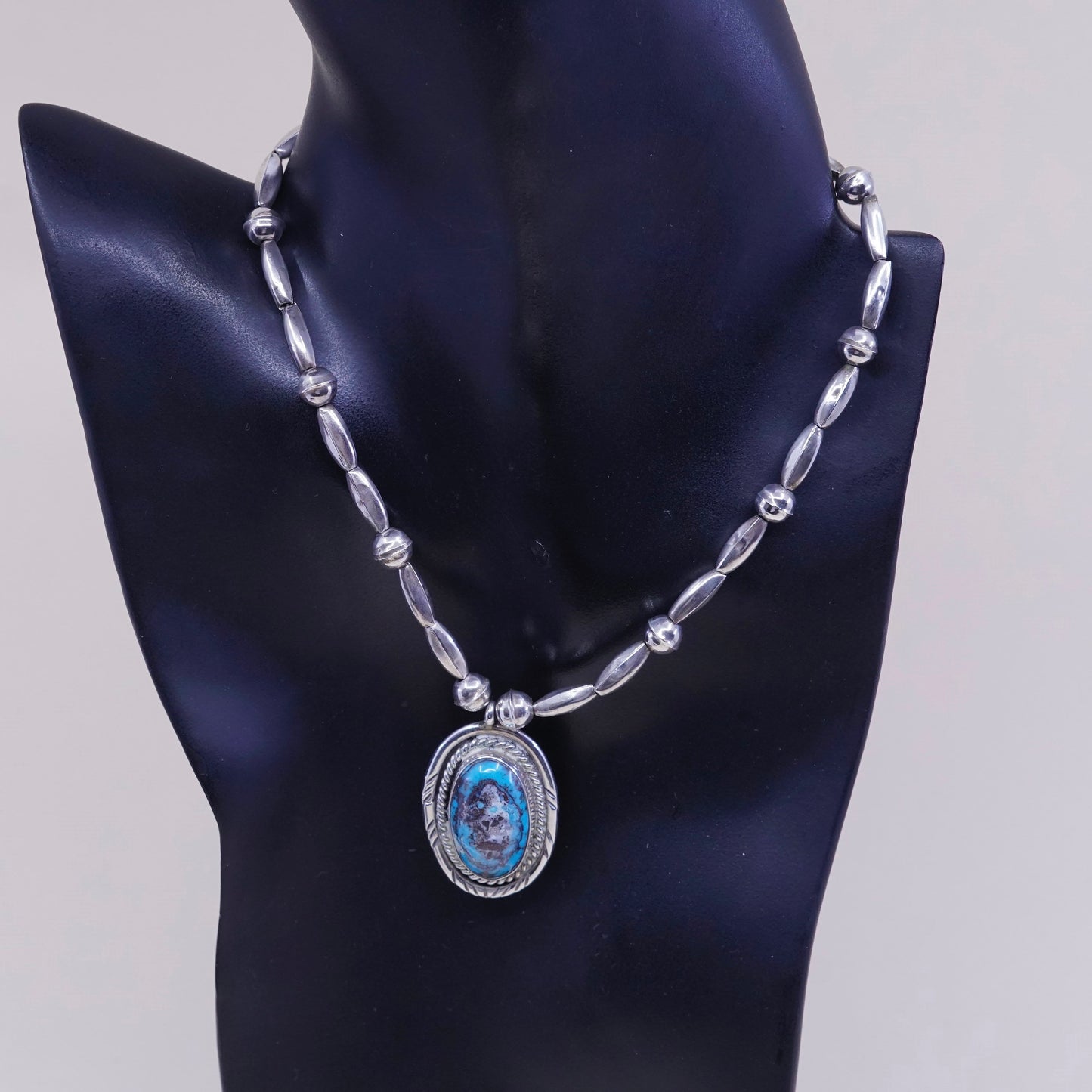 14”, Native American Navajo Sterling 925 silver necklace, 925 bone bead chain