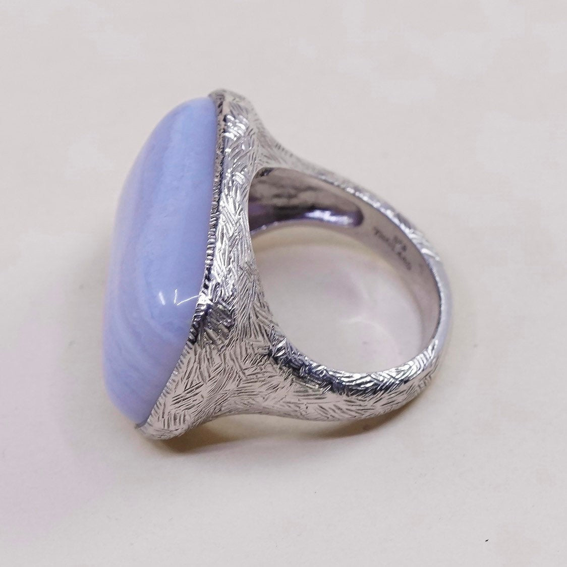 Size 7.25, VTG SB sterling silver handmade ring, 925 purple lace agate ring