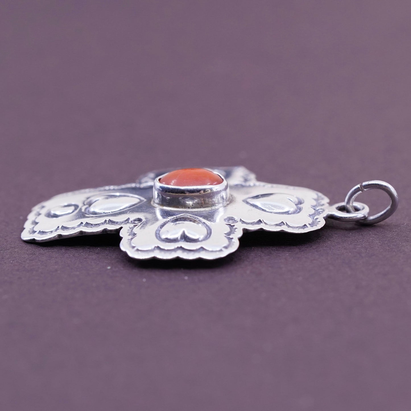 Native American r coriz handmade sterling 925 silver pendent, w/ coral pendant