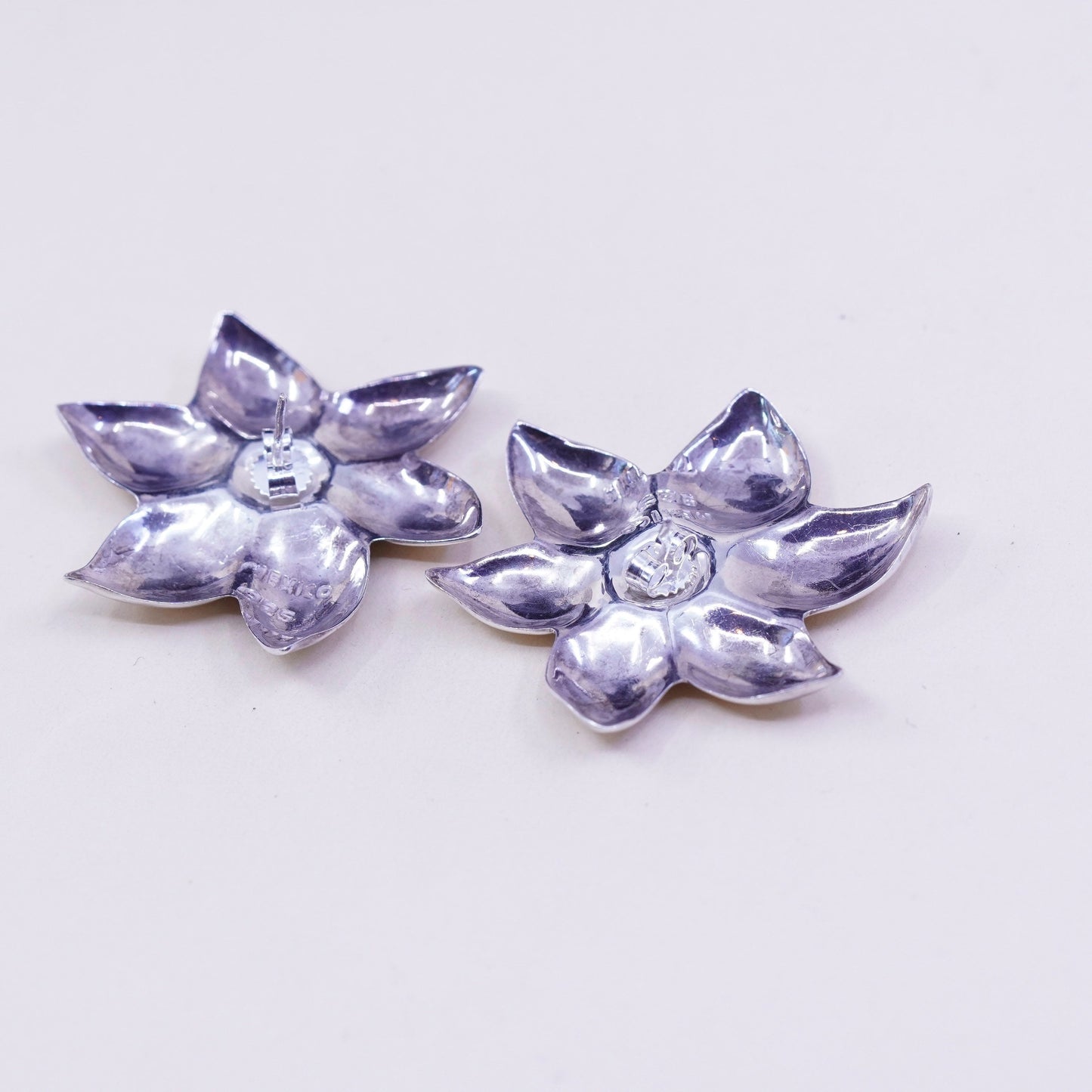 Vintage Sterling silver handmade earrings, 925 origami flower studs