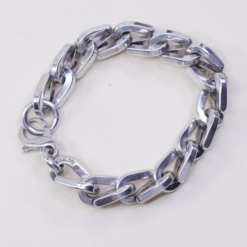 6.75”, Vtg Luck Sterling Silver Handmade Men’s Bracelet, Bold 925 Fancy Links