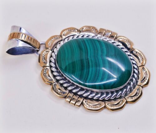 Vtg Navajo 12K GF L.Begay S.E Sterling 925 Silver Handmade Pendant W Malachite