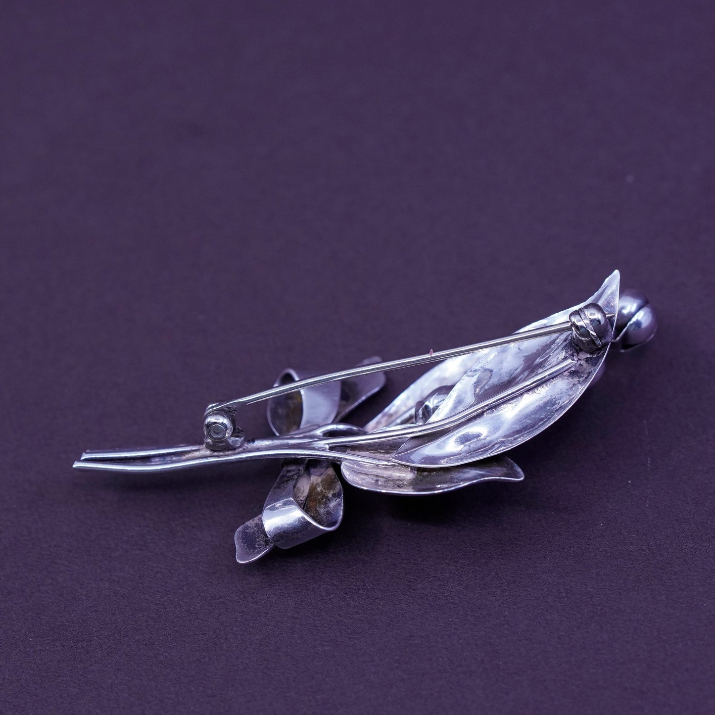 Vintage handmade sterling 925 silver flower brooch with beads