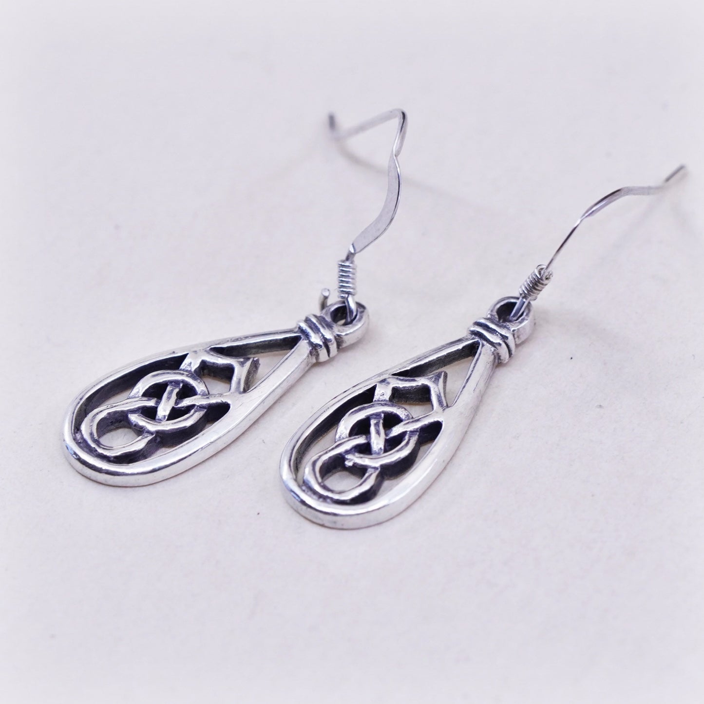 Vintage Irish Sterling silver handmade earrings, 925 Celtic knot dangles