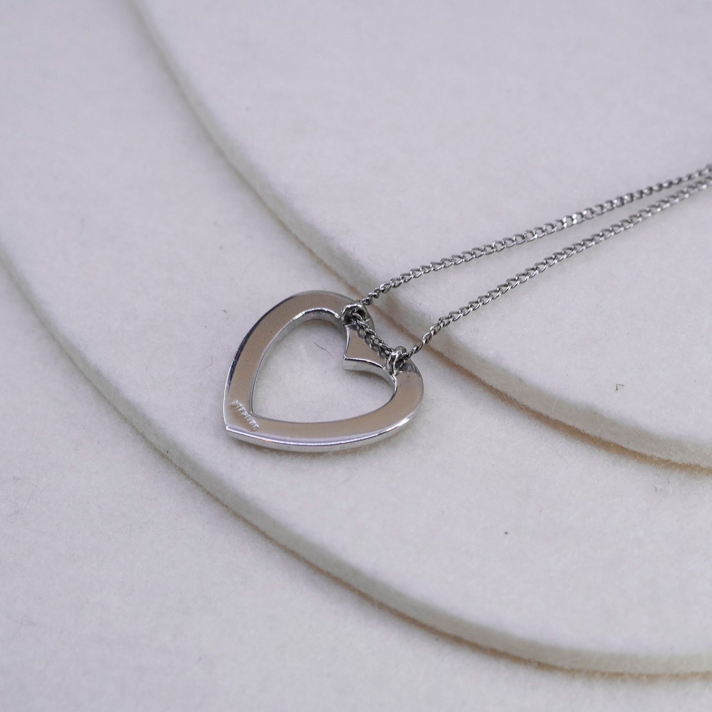 16”, vintage Sterling 925 silver handmade curb necklace with cz heart pendant