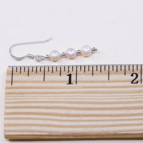 Vtg STERLING SILVER earrings with Freshwater Pearl, Stamped 925 On Hooks