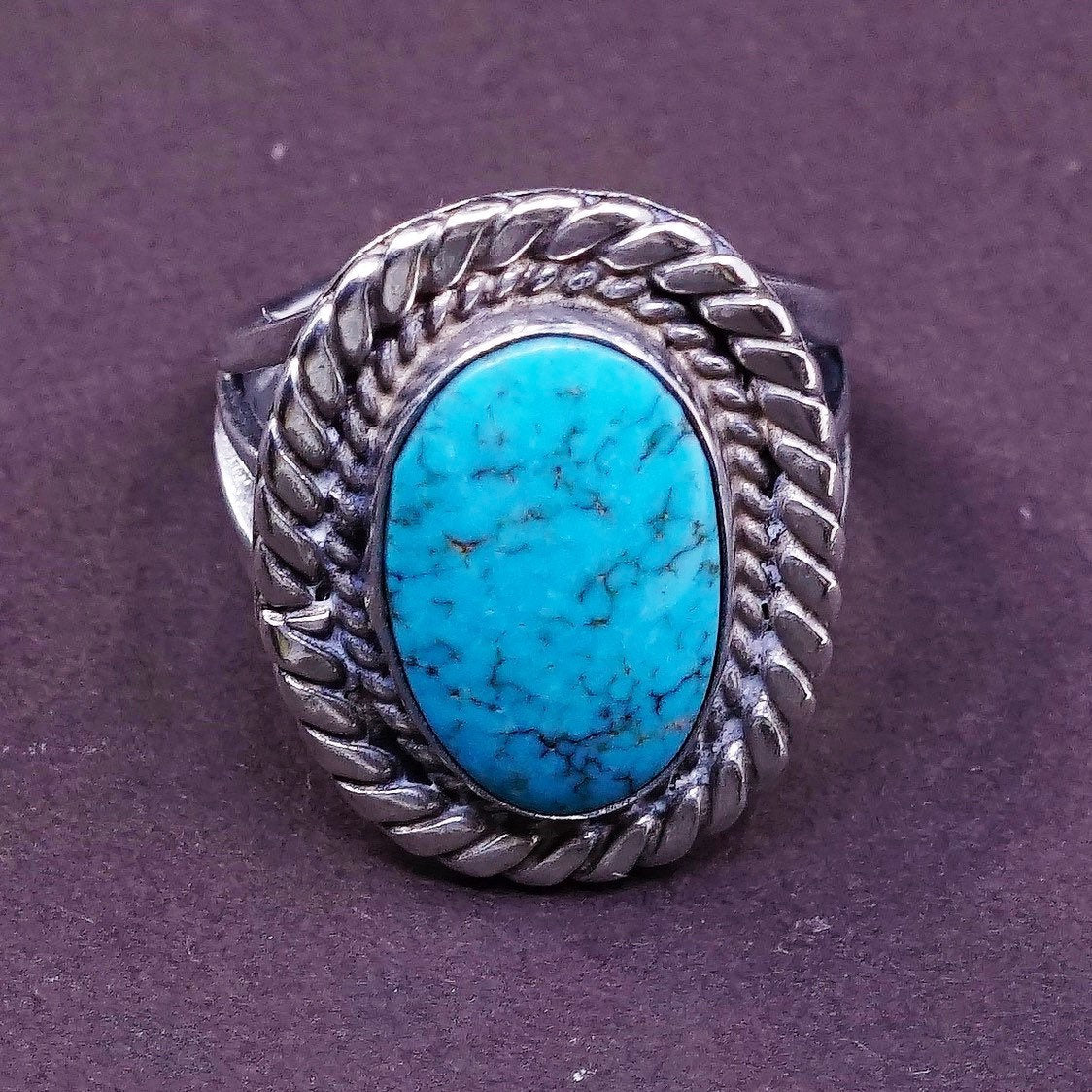 sz 6.5, vtg Sterling silver handmade ring, 925 w/ turquoise, handmade sterling