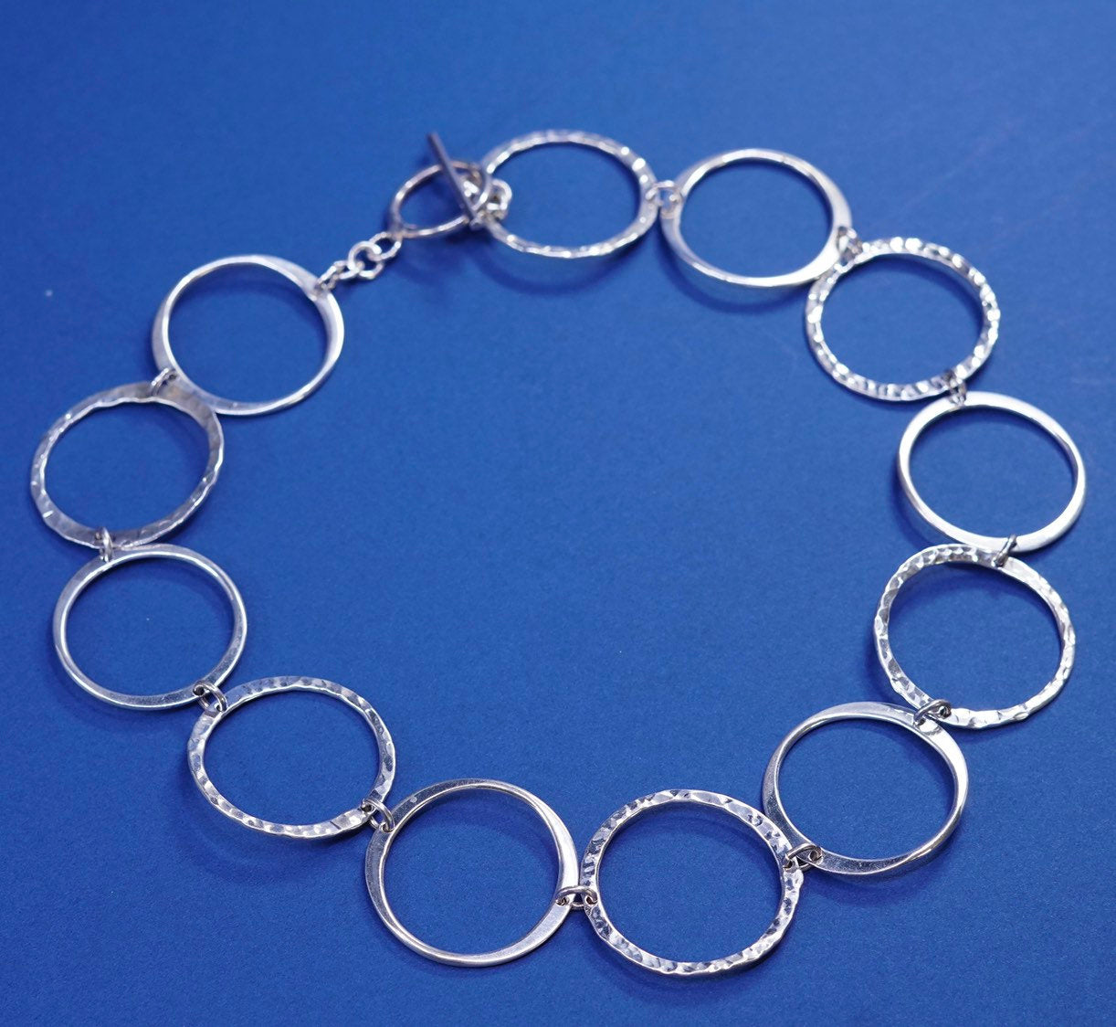 16”,vtg sterling silver handmade necklace, 925 Hammered textured circle chain