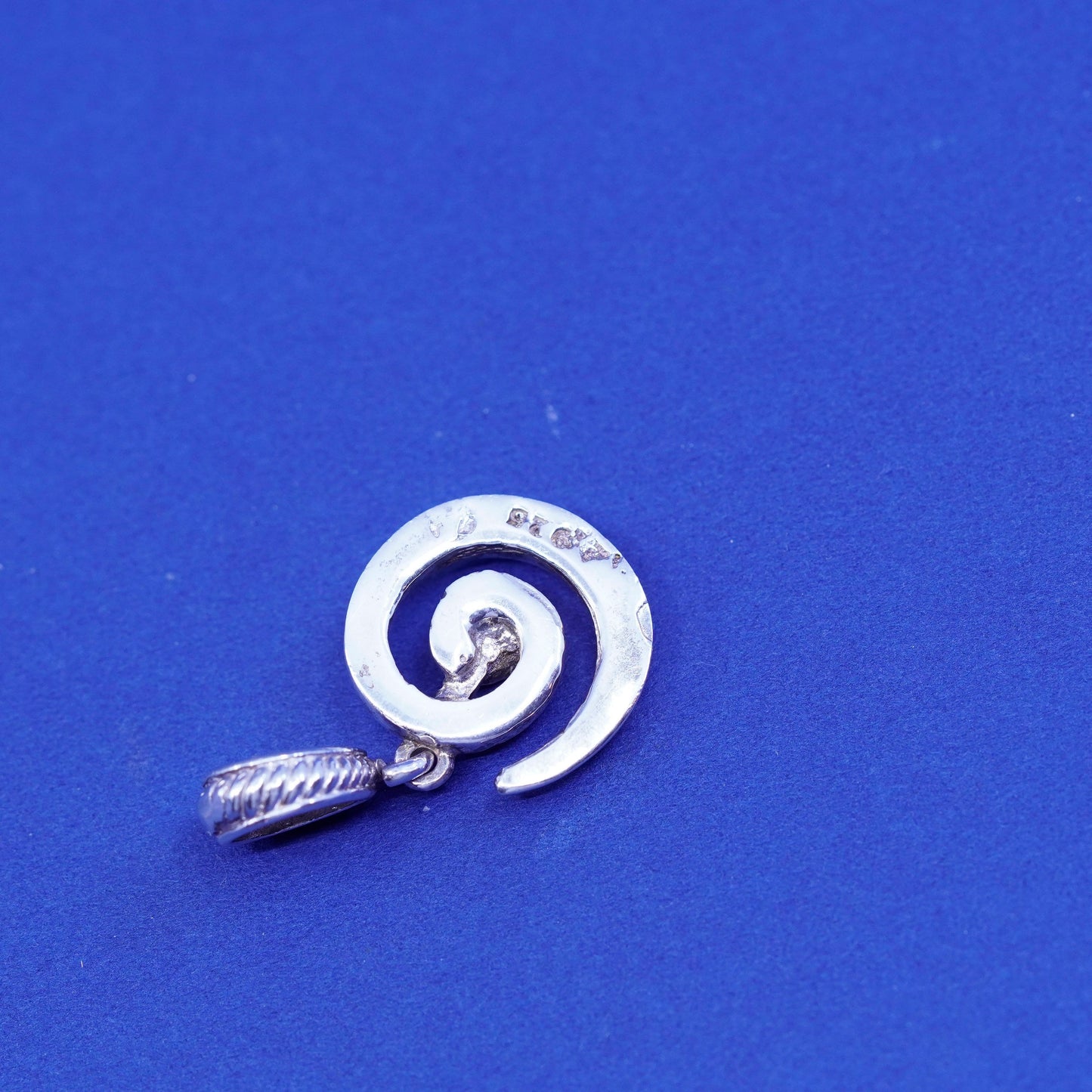 Vintage sterling silver handmade pendant, 925 swirl circle charm