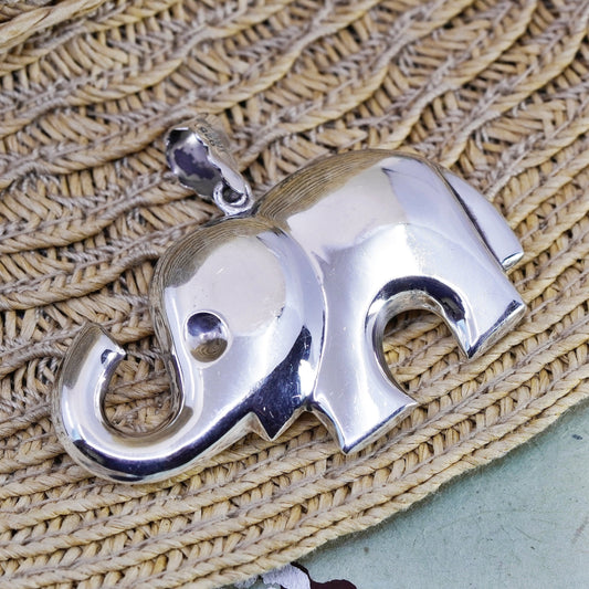 Vintage Sterling silver handmade pendant, puffy 925 elephant