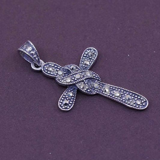 Vintage Sterling silver handmade pendant, 925 cross with marcasite