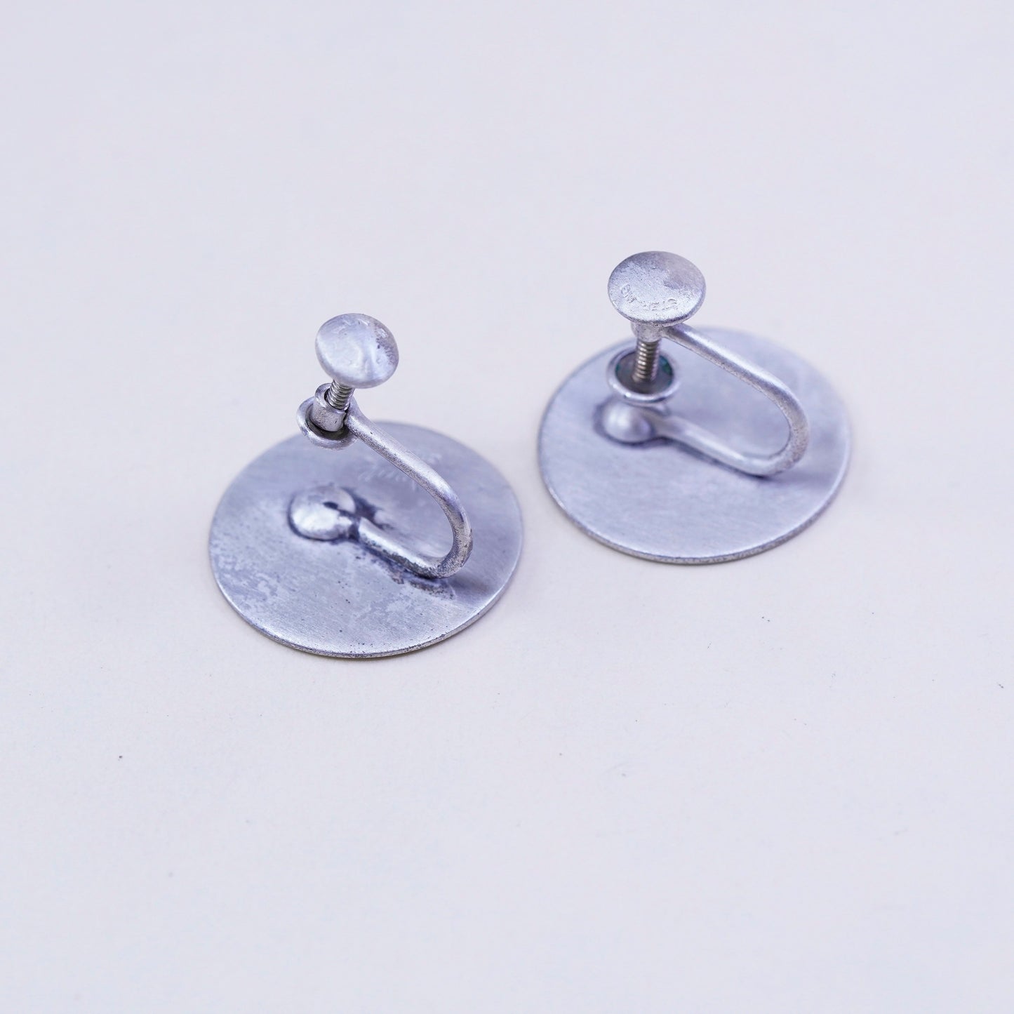 Vintage Sterling silver handmade earrings, matte 925 screw back earrings