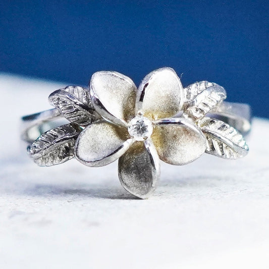 Size 7.25, vintage Sterling silver handmade ring, 925 plumeria flower
