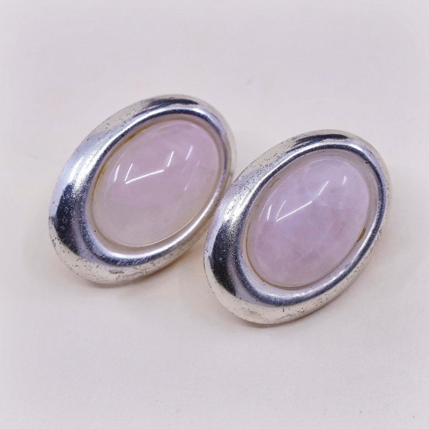 VTG Sterling silver handmade earrings, Native American 925 studs W/ pink MOP