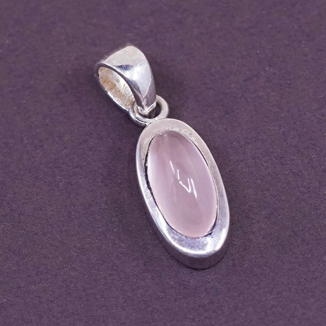 vtg sterling silver handmade pendant, 925 w/ pink quartz