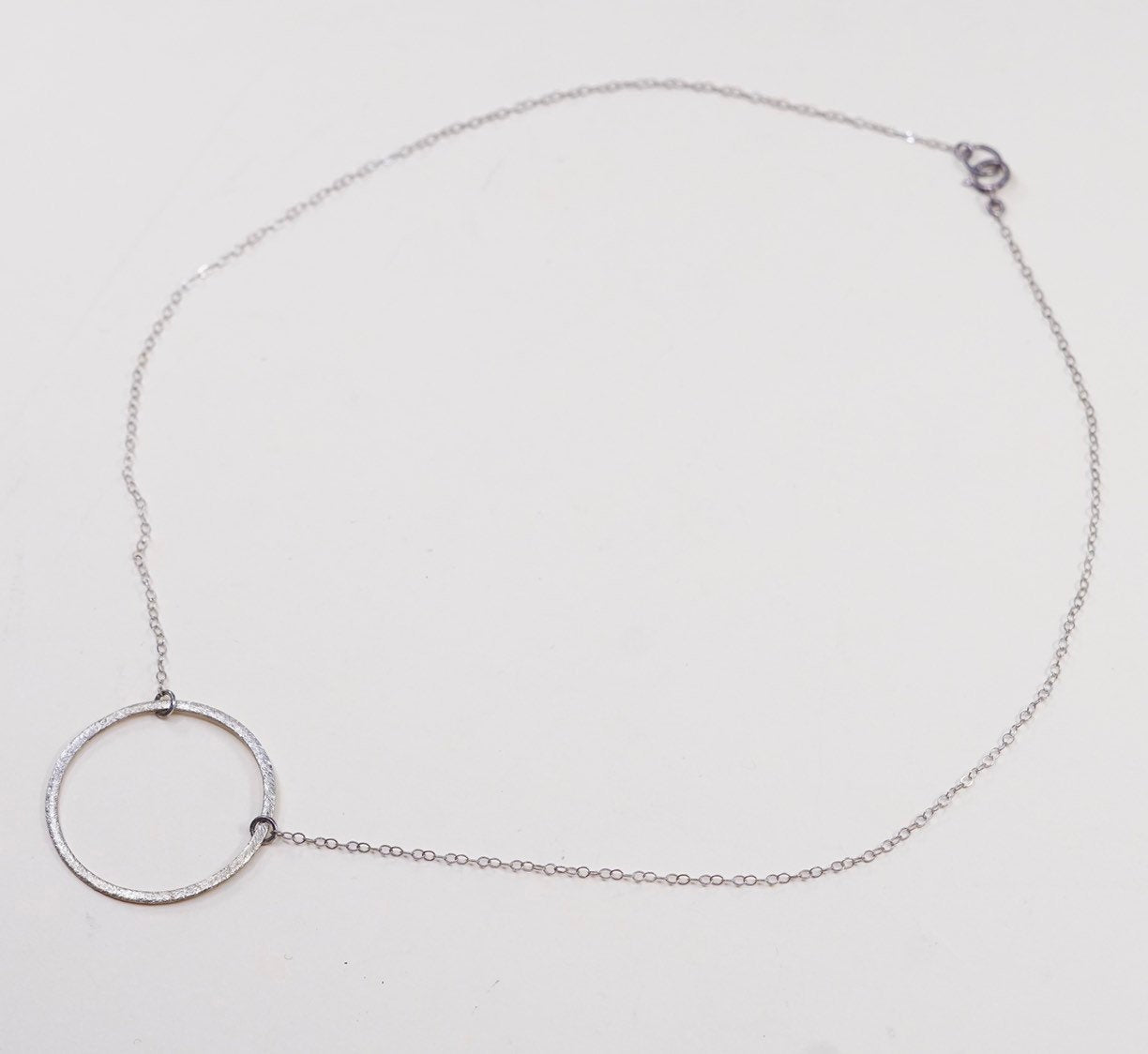 16”, 1mm, vtg sterling silver necklace, 925 silver chain with circle pendant