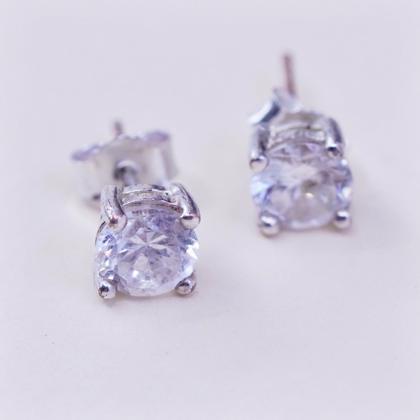 4mm, Vintage sterling silver genuine clear crystal studs, fashion minimalist earrings
