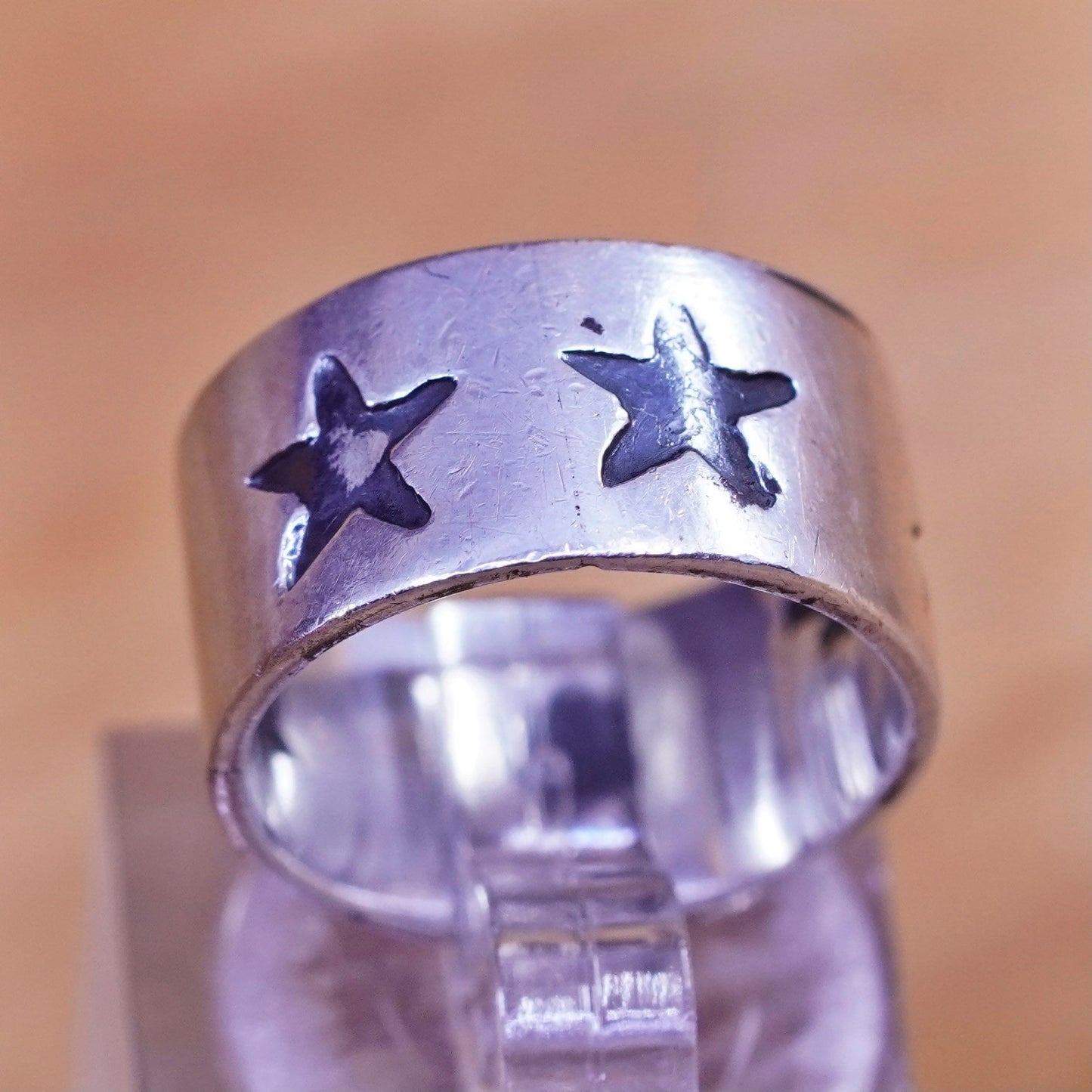 Size 4.25, vintage Mexico Sterling silver handmade ring, 925 relief star band